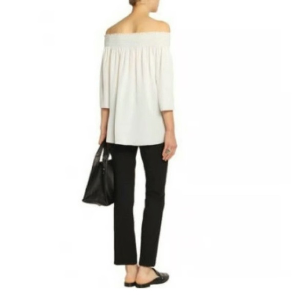 Theory Silk Off The Shoulder Smocked 3/4 Sleeve White Ivory Blouse Size M - Picture 1 of 13